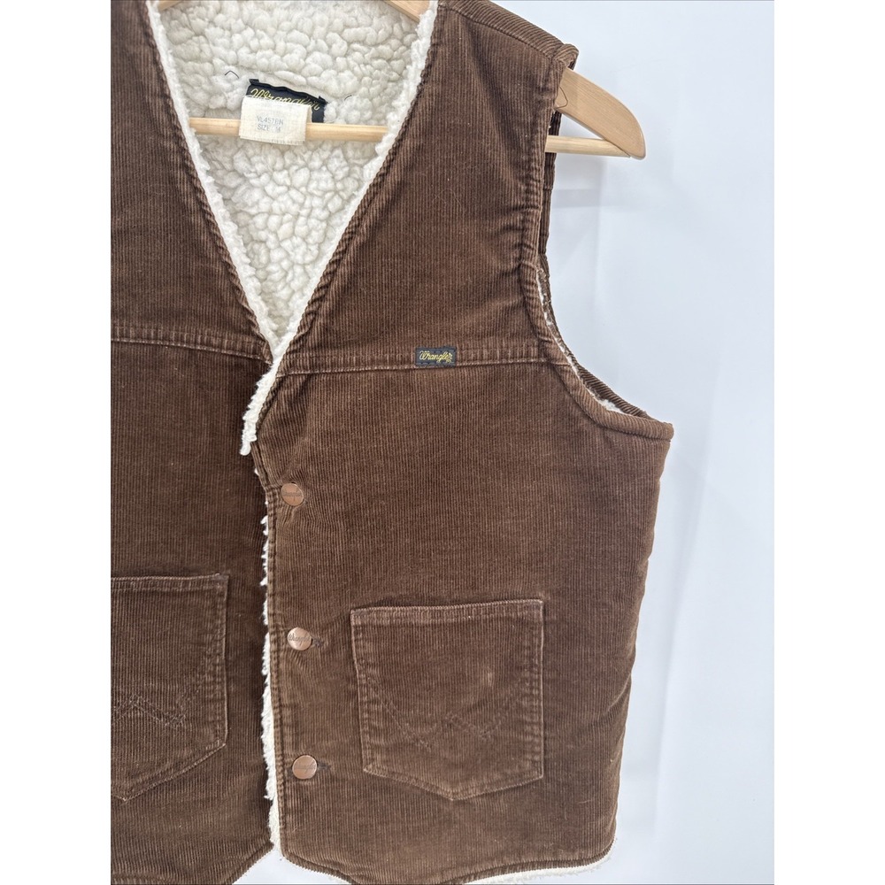 Vintage Mens Chocolate Brown Corduroy Sherpa Vest Size Medium Retro Cowboy - Picture 2 of 8